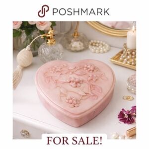 Mid- century Vintage Avondale Jewelry Box Crushed Stained Glass Heart Pink